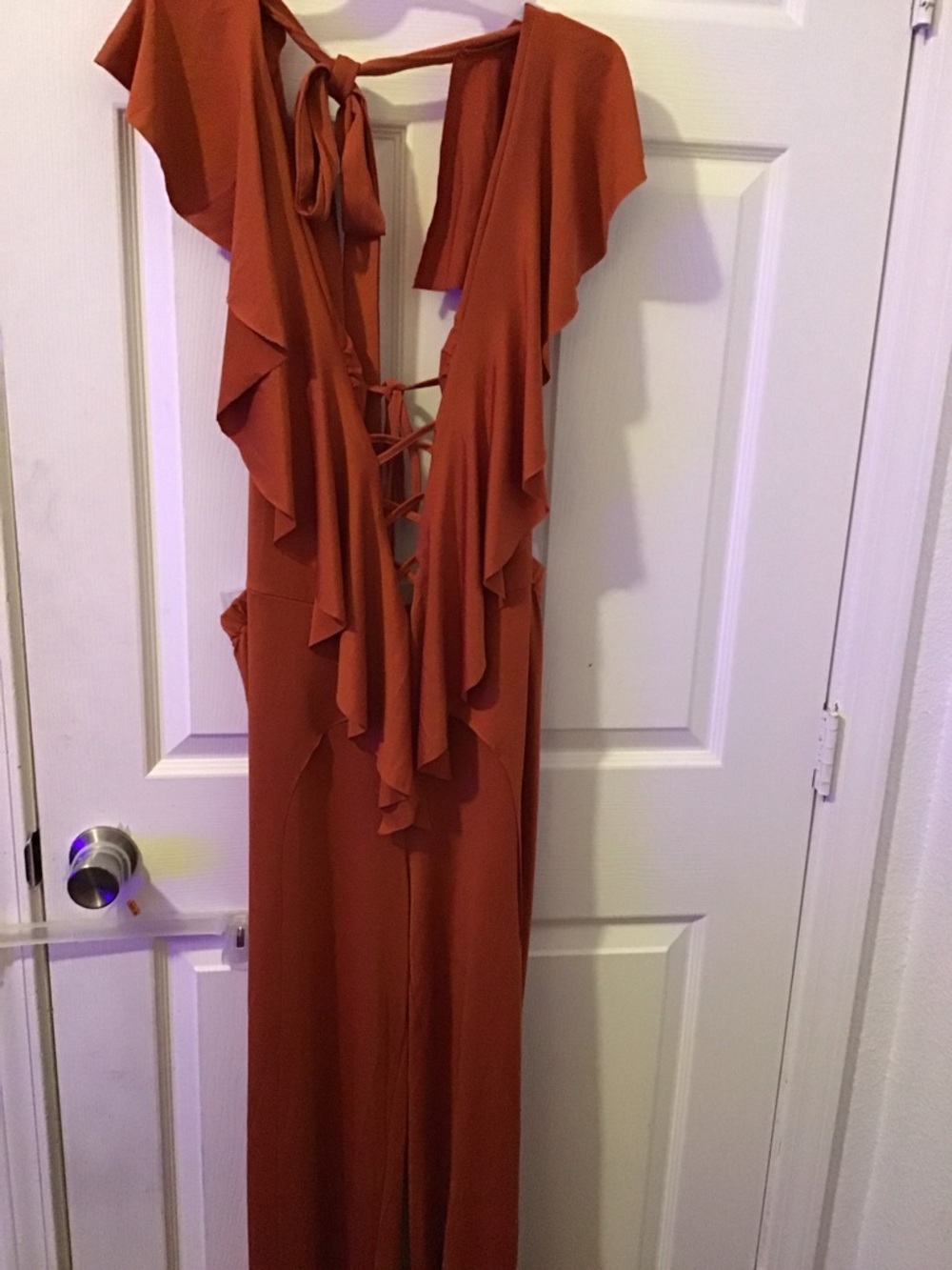 SHEIN Rust Ruffle-Front Jumpsuit - Picture 2 of 8
